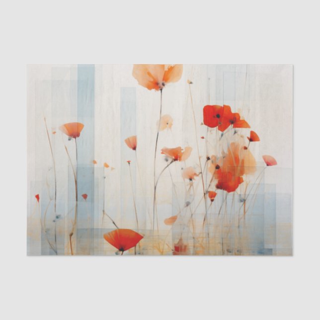 Papel De Seda Flores de Papoula Abstratas em Estilo Geométrico M (Frente )