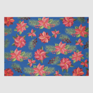 Papel De Seda Flores De Poinsettia Vermelha E Berries Holly