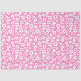 Papel De Seda Flores de Primavera branco em rosa