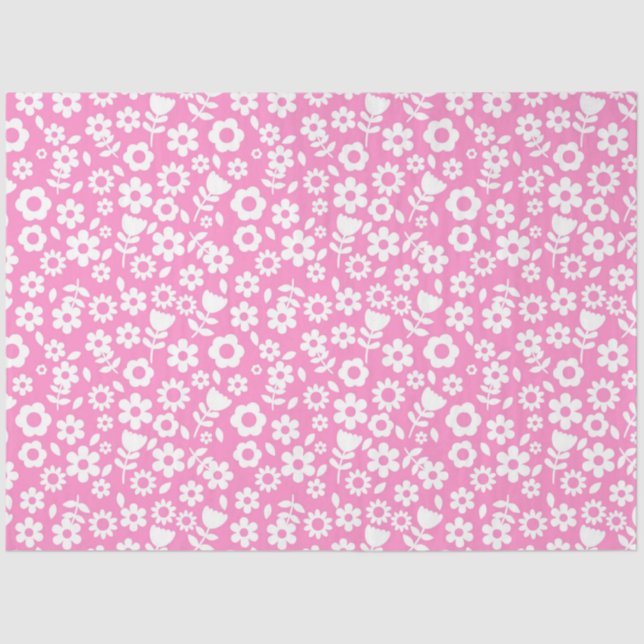 Papel De Seda Flores de Primavera branco em rosa (Frente )