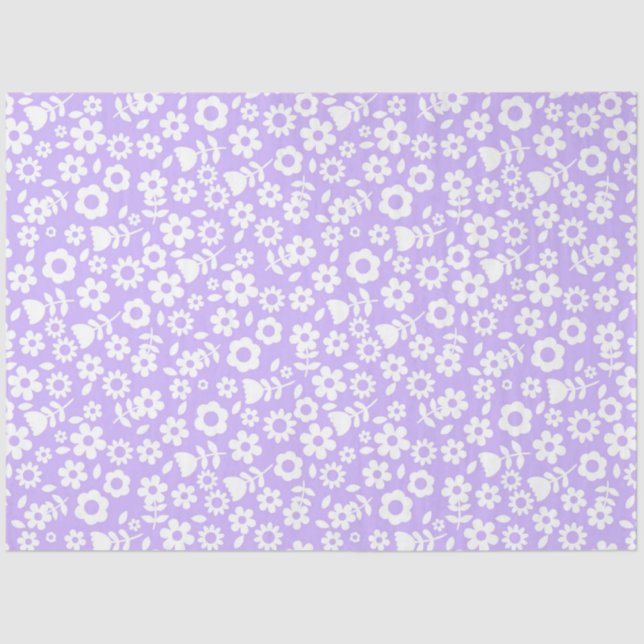 Papel De Seda Flores de Primavera branco em roxo (Frente )