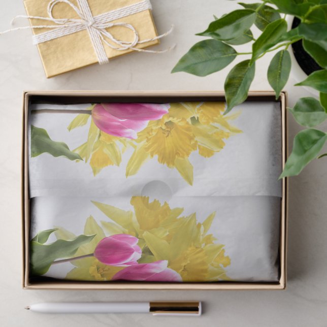 Papel De Seda Flores de primavera / Buquê de Daffodils, Tulipas  (Presente)