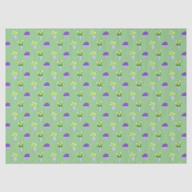 Papel De Seda Flores de Primavera em Vasos de Chinoiserie Verdes (Frente )