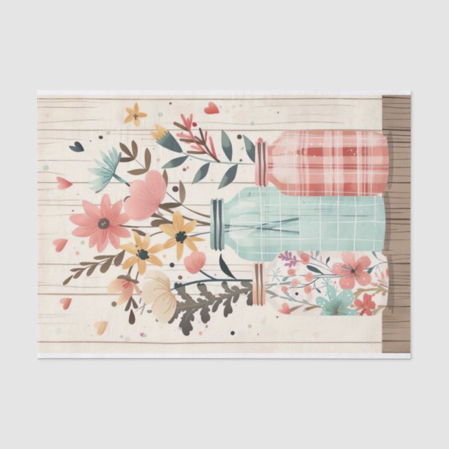 Papel De Seda Flores de primavera na desacoplamento de jarros de (Frente )