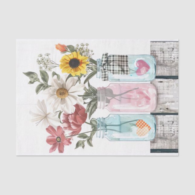 Papel De Seda Flores de primavera na desacoplamento de jarros de (Frente )
