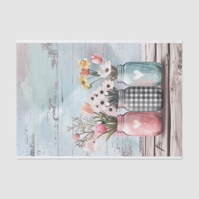 Papel De Seda Flores de primavera na desacoplamento de jarros de (Frente )