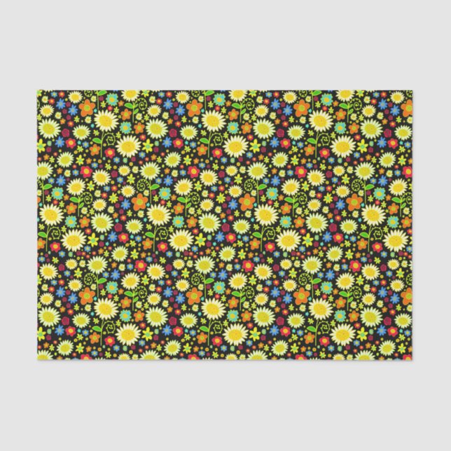 Papel De Seda Flores de primavera - Preto (Frente )