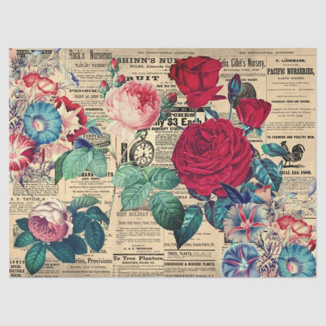 Papel De Seda Flores de Rosas Vintage (Frente )