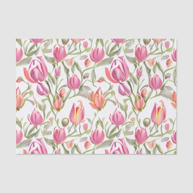 Papel De Seda Flores De Tulipas De Padrão Floral (Frente )