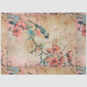 Papel De Seda Flores de Vintage e Descolagem de Aves