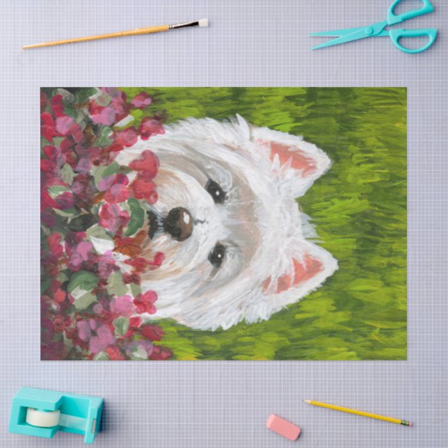 Papel De Seda Flores de Westie e Rosa (Arte )