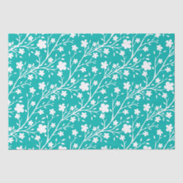 Papel De Seda Flores do Flor Primavera branco no Teal