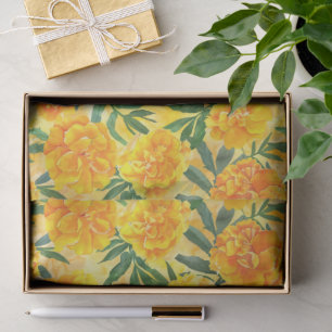 Papel De Seda Flores do Tipo Marigold Amarelo-Laranja e Laranja