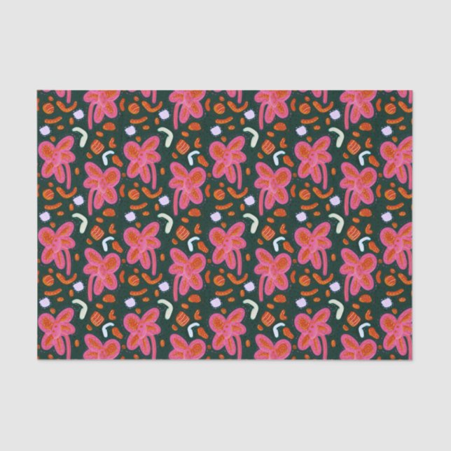 Papel De Seda Flores doces e padrão de páscoa - escuro (Frente )