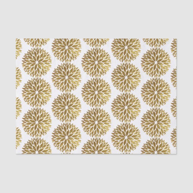 Papel De Seda Flores Douradas Elegantes Dahlia em Branco (Frente )