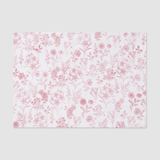 Papel De Seda Flores Douradas Elegantes Rosa Botânicas Brancas (Frente )