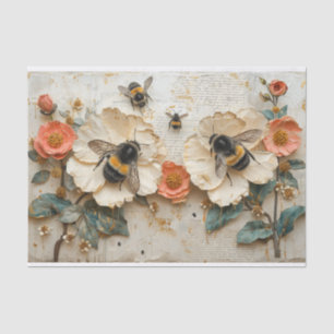 Papel De Seda Flores e abelhas