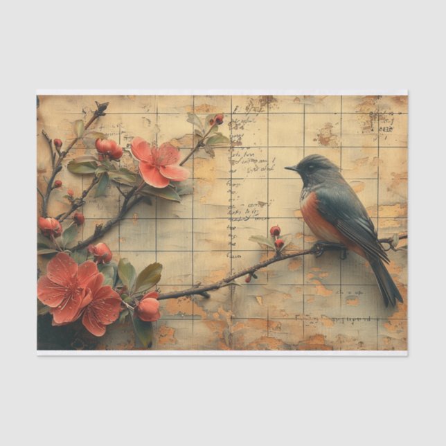 Papel De Seda Flores e aves (Frente )