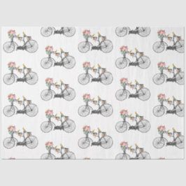 Papel De Seda Flores e Aves Românticas De Bicicletas De Vintagem