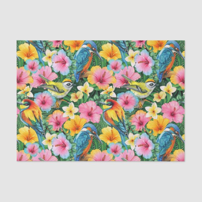 Papel De Seda Flores e Aves Tropicais Vibrantes (Frente )