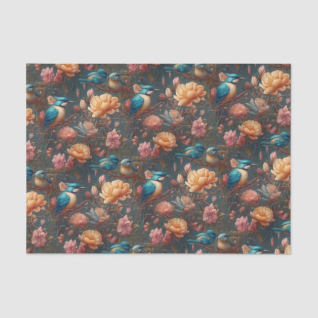 Papel De Seda Flores e Aves Vintage (Frente )