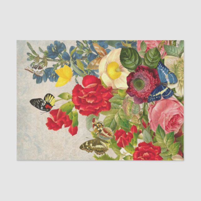 Papel De Seda Flores e Borboletas Grandes Brilhantes  (Frente )