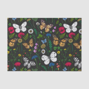 Papel De Seda Flores e borboletas selvagens a preto