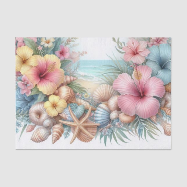 Papel De Seda Flores e conchas aquáticas em cores pastéis (Frente )
