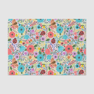 Papel De Seda Flores e Damibugs Vermelhos Azuis Coloridos