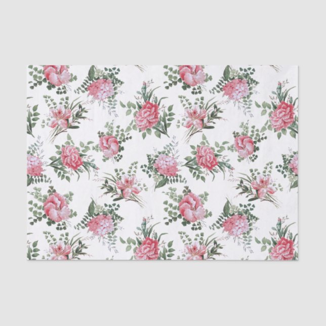 Papel De Seda Flores e Ferns Românticos Rosa bonito (Frente )