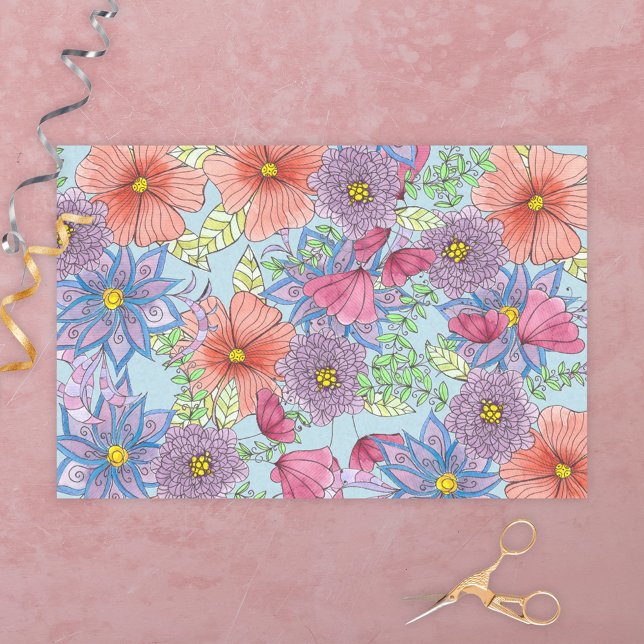 Papel De Seda Flores e Folhas de Grande Aquarela (Criador carregado)