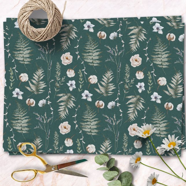 Papel De Seda Flores e Folhas de Samambaia Floral Botânico Flore (In situ)