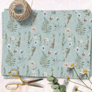Papel De Seda Flores e Folhas de Samambaia Floresta Floral Botân
