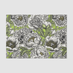 Papel De Seda Flores e mariposas brancas