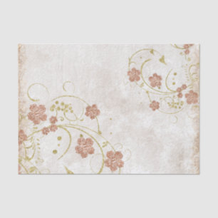 Papel De Seda Flores e Roldanas Vermelhas Douradas Rústicas Vito