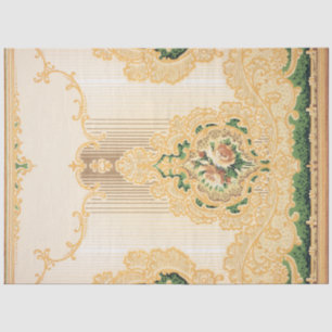 Papel De Seda Flores e Rolos Dourados do Rococo ornamentado