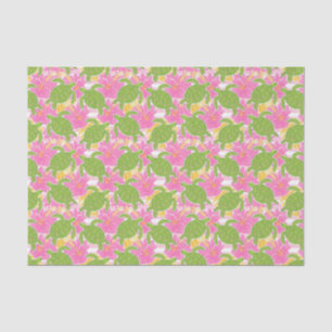 Papel De Seda Flores e Tartarugas tropicais na praia de Palm