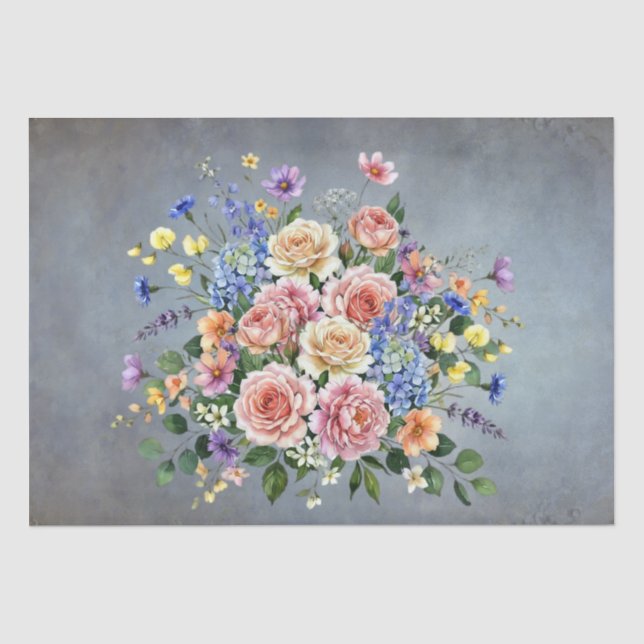 Papel De Seda Flores Elegantes em Aquarela Pastel Decoupage (Frente )