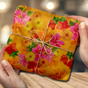 Papel De Seda Flores Elegantes em Laranja