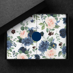 Papel De Seda Flores Elegantes Estampa Floral Azul Marinho e R