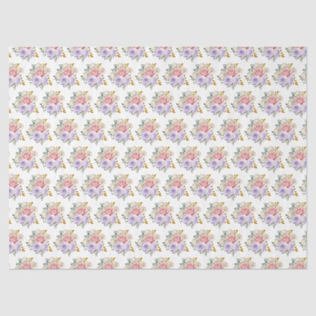 Papel De Seda Flores Elegantes Rosa e Roxo (Frente )