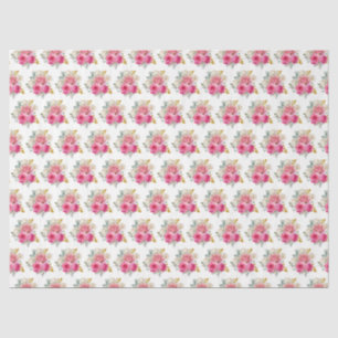 Papel De Seda Flores Elegantes Rosa Quente e Dourado