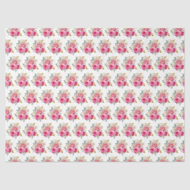 Papel De Seda Flores Elegantes Rosa Quente e Dourado (Frente )