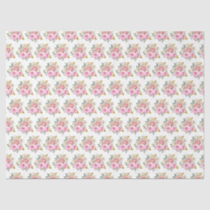 Papel De Seda Flores Elegantes Rosa Vibrante e Dourado