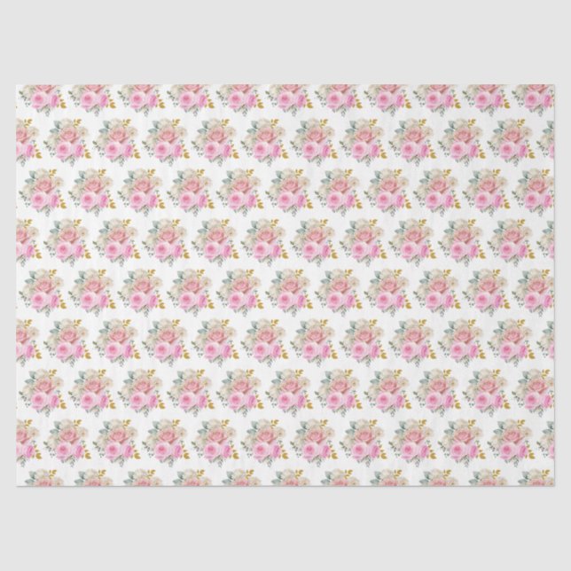 Papel De Seda Flores Elegantes Rosa Vibrante e Dourado (Frente )
