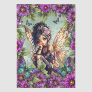Papel De Seda Flores Elegantes Roxas Fada & Borboleta Decoupage