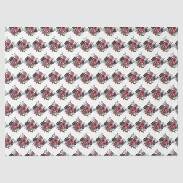Papel De Seda Flores Elegantes Vermelhas e Prateadas (Frente )