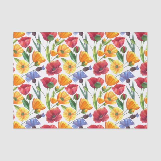 Papel De Seda Flores Elegantes, Vermelhos e Amarelos, Corlãs (Frente )