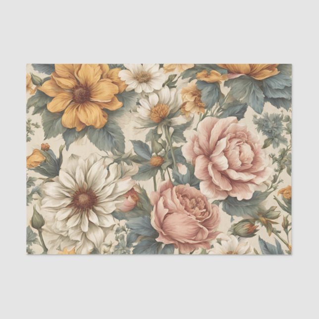 Papel De Seda Flores Elegantes Vintage (Frente )