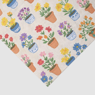 Papel De Seda Flores Em Vaso Caprichosas Ilustração Botânica